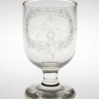 Footed commemorative glass - with picture writing decoration