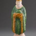 Statuette - Zodiac figure in a Chinese scholar costume, holding a hare