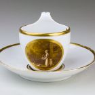Cup and saucer - decorated with genre scenes in sepia colour