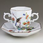 Cup and saucer - With chinoiserie decoration (bird sitting on a peony branch)