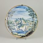 Ornamental plate - with an equestrian in a landscape
