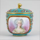 Sugar box with lid - With the portrait of Marie Antoinette, Queen of France and the coat of arms of the House of Bourbon (part of a so-called  tete-a-tete, coffee set for two)