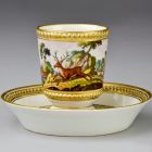 Cup and saucer - Breakfast set for two (déjeuner) decorated with hunting scenes