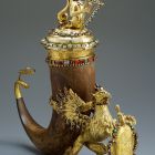 Drinking horn and cover - with figures of griffin and mermaid