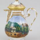 Coffee pot with lid (part of a set) - Coffee service with scenes of Balatonfüred and Tihany