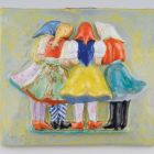 Ceramic picture - women in folk costumes holding each other