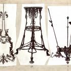 Photograph - gas and pendant lamp, and forged table, designed by Pál Horti, Zoltán Bálint and Lajos Jámbor