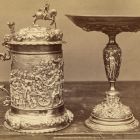 Photograph - Sebestyén Hahn's tankard (1682), and stemmed dish from Lászlóné Barcsay's collections and Ferenc Koncz's, at the Exhibition of Applied Arts, 1876