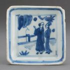 Small rectangular dish - With the figure of a walking woman and a man in the well (from an unidentified shipwreck cargo)