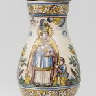 Jug with pewter lid - depicting Saint Godfrey, bishop of Amiens