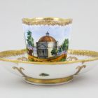 Coffee cup and saucer (part of a set - Coffee service with scenes of Balatonfüred and Tihany