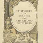 Title page - Die Memorien der Fanny Hill by John Cleland. Vol. 1.