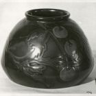 Photograph - Low vase, stump cone shape, with cherries and a bird