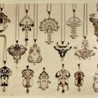 Photograph - Art nouveau pendants with floral motifs, decorated with enamel, designed by Oszkár Tarján (Huber)