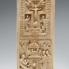 Ivory panel (part of a book binding) - Scenes from the Passion-the Crucifixion and  The Maries at the Sepulchre --plaque for book cover