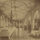 Interior photograph - ground floor gallery of the Museum of Applied Arts with ornamental ceiling painting, on the Lotz Festival, 27th februar 1898.