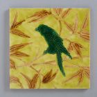 Tile - With figure of a parrot sitting on a bamboo stem