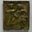 Stove tile - Depicting a quarelling couple (the wife whipping her husband)