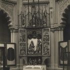 Exhibition photograph - ecclesiological exhibition, Museum of Applied Arts 1930, with the side-altar of the Ave Maria from Kisszeben in the background