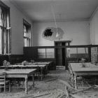 Interior photograph - reading room of the Museum of Applied Arts with bullet marks after the 1956 revolution