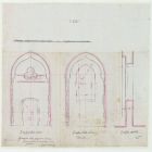 Plan - section and elevation of the arch of the side staircase in the ground floor vestibul, Museum of Applied Arts