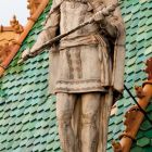 Architectural photograph - sculpture symbolizing Textile Industry on the main dome, Museum of Applied Arts