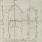 Plan - detail of the facade of Hőgyes (Rákos) street wing from basement till cornice, Musuem of Applied Arts