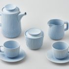 Coffee set - With modelled decoration and cobalt nitrate glaze