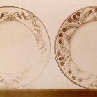 Exhibition photograph - porcelain plates designed by Pál Horti, Christmas Exhibition of the Association of Applied Arts, 1901