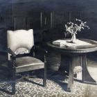 Photograph - round coffee table and armchair, designed by Mór Hirschler