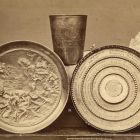 Photograph - silver platters from Ferenc Koncz's collection and the Reformed Church of Ónod, at the Exhibition of Applied Arts, 1876