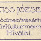 Névjegykártya - József Kiss Hódmezővásárhely