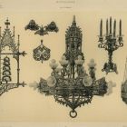 Design sheet - chandelier, sanctuary lamp, candelabrum, inkstand, bell post