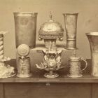 Photograph - silver ornamental vessels from Manó Andrássy's collection at the Exhibition of Applied Arts 1876
