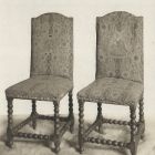 Photograph - chairs decorated with petit point embroidery tapestry, figures Empress Maria Theresia's and  Franz Stephan von Lothringen's in the Castle Dessewffy, Tapolyhanusfalva