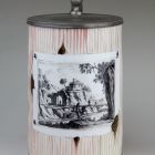 Tankard with pewter lid - With trompe l'oeil engraving and so-called faux bois (wood grain imitating) painted decoration