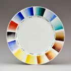 Plate - Painted on the rim with porcelain colour patterns in 14 shades