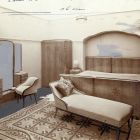 Exhibition photograph - bedroom furniture designed by Béla Vass, Spring Exhibition of The Association of Applied Arts 1907