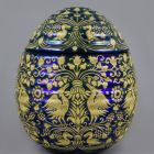 Ornamental vessel with lid - Egg shaped with birds, with decoration imitating Italian silk fabric