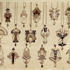 Photograph - Art nouveau pendants with floral motifs, decorated with enamel, desogned by Oszkár Tarján (Huber)