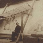 Portrait photograph - Henrik Darilek with a sketch of a mosaic decorating the marble room of the Törley company's Budafok winery