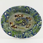 Oval dish - In the style of Bernard Palissy, with lizard