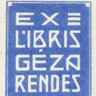 Ex-libris (bookplate) - Géza Rendes