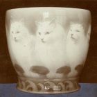 Photograph - Vase, porcelain, with painted cats, Art Nouveau ornamentation on the bottom