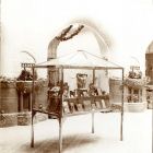 Exhibition photograph - display cabinet with Fülöp Ö. Beck's statuettes, exhibition hall in the Hungarian Pavilion, Milan Universal Exposition 1906