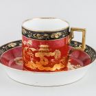 Cup and saucer - Chinoiserie, imitating chinese laquer painting