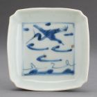 Small rectangular dish - With flying crane above waves in the well (from an unidentified shipwreck cargo)