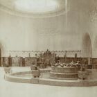 Exhibition photograph - Hall with a fountain and a majolica tiled fireplace by Géza Maróti, in the Hungarian pavilion of the 1906 Milan World Exhibition