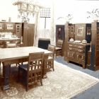 Exhibition photograph - dining room furniture designed by Dezső Dénes,  Spring Exhibition of The Association of Applied Arts 1907
