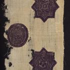 Fabric fragment - Plain linen cloth with three purple insets